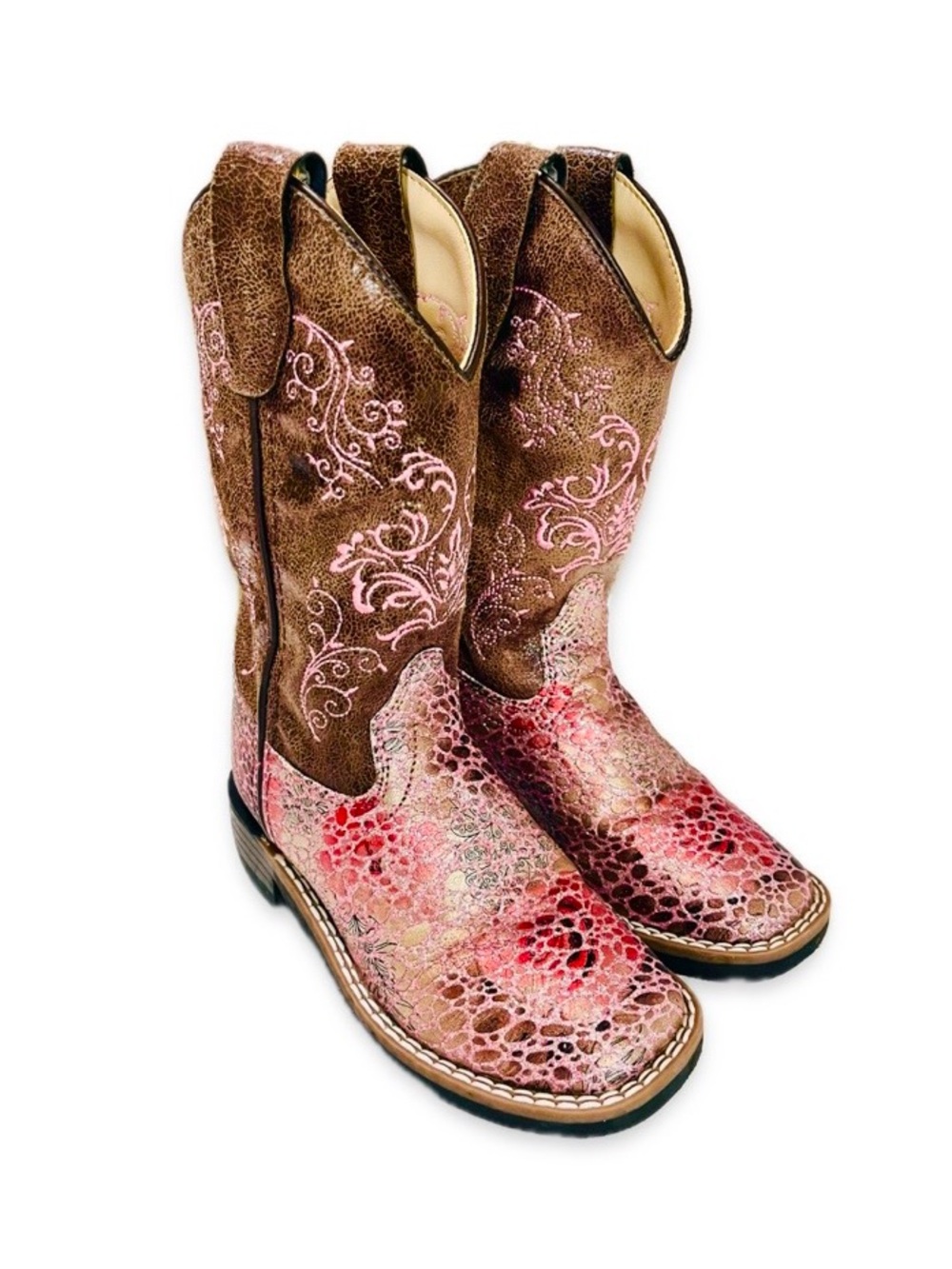 Shyanne Girls Pink Aria Faux Leather Western Boots Square Toe Cowgirl 10 Toddler